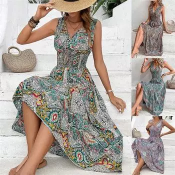 Женское платье с принтом и V-образным вырезом, модное платье с высокой талией 4XL темно-зеленого