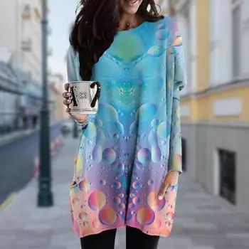 Женское платье с принтом «капля дождя» и круглым вырезом, весна-осень, платье больших размеров с карманами XS фиолетовый