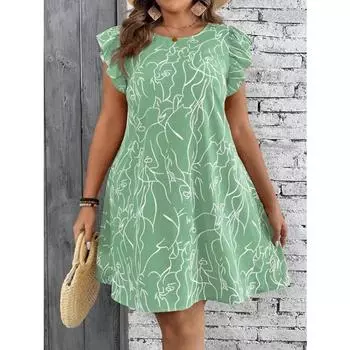 Женское платье с принтом, летнее, для отдыха, отдыха, цветочное, элегантное, платья больших размеров L зелёный
