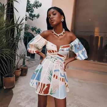 Женское платье с принтом на одно плечо, кружево S