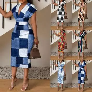 Женское платье с принтом, сексуальное, с V-образным вырезом, рукавами «летучая мышь», оборками, цветочным принтом, бохо-пляжное платье, женские свободные мини-платья для летнего отпуска S