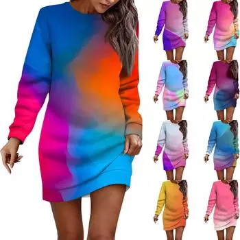 Женское платье с принтом тай-дай, длинными рукавами и запахом на бедрах, платье-толстовка L