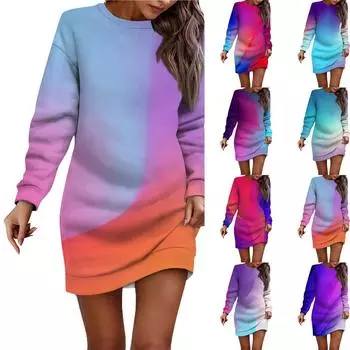 Женское платье с принтом тай-дай, длинными рукавами и запахом на бедрах, платье-толстовка S циан