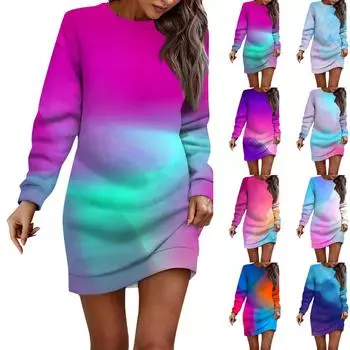 Женское платье с принтом тай-дай, длинными рукавами и запахом на бедрах, платье-толстовка M