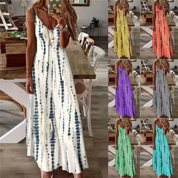 Женское платье с принтом тай-дай, V-образным вырезом, большим качелем и высокой талией 4XL циан