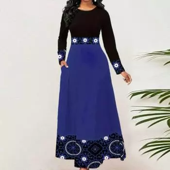 Женское платье с принтом в стиле ретро, круглым вырезом, большим рукавом-качелями, А-силуэта, свободного покроя, облегающего покроя, с высокой талией, в стиле пэчворк, мягкое, длиной до середины голени, повседневное миди-платье для женщин M жёлтый