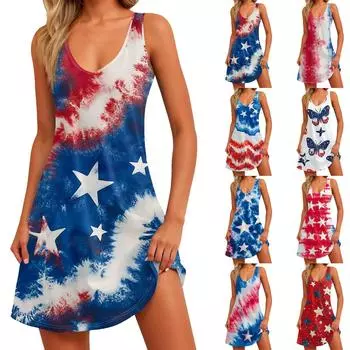 Женское платье с принтом, жилет, юбка с карманами, пляжная юбка, жилет с V-образным вырезом, юбка-жилет, юбка-жилет M синий