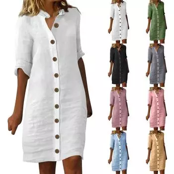 Женское платье с рубашкой и рукавами миди, однотонные повседневные платья L чёрный