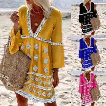 Женское платье с рукавами средней длины и индивидуальным принтом M