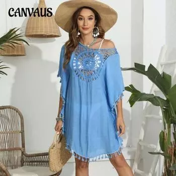 Женское платье с рюшами больших размеров, связанное вручную крючком, в стиле пэчворк, с кисточками, пляжное бикини, накидки One Size белый