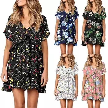 Женское платье с точечным принтом Drees длиной до колена с короткими рукавами и драпировкой L чёрный