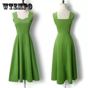 Женское платье с тонкой талией, модное универсальное ретро-платье на подтяжках XXXL чёрный