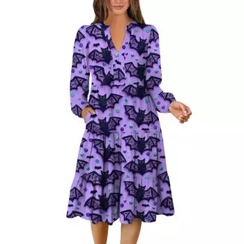 Женское платье с V-образным вырезом, многослойное, богемное, с длинным рукавом, с принтом на Хэллоуин M