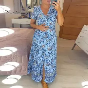 Женское платье с v-образным вырезом и цветочным принтом, высокой талией, рюшами и краями, трапециевидной формы, с большим распашным краем, плиссированное платье длиной до щиколотки, пляжное платье макси для свиданий 2XL зелёный