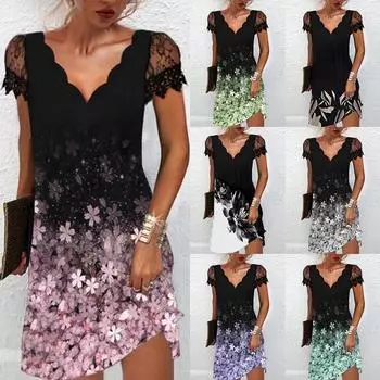 Женское платье с v-образным вырезом и кружевной строчкой, с короткими рукавами, сексуальное модное летнее повседневное платье больших размеров XXXL светло-зеленый