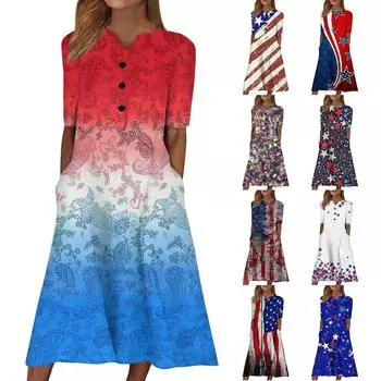 Женское платье с v-образным вырезом и короткими рукавами, повседневное платье с принтом в горошек и карманами L синий