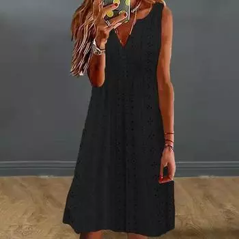 Женское платье с V-образным вырезом без рукавов, однотонное свободное платье трапециевидной формы с большим подолом, повседневное XL розовый