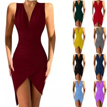 Женское платье с V-образным вырезом и разрезом, элегантное платье миди с рюшами для коктейльной вечеринки, банкетное платье S фиолетовый