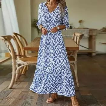 Женское платье с v-образным вырезом, свободное до щиколотки, с коротким рукавом, в тон, с принтом, в стиле пэчворк, пуловер трапециевидной формы, большие качели, мягкое женское платье макси L белый