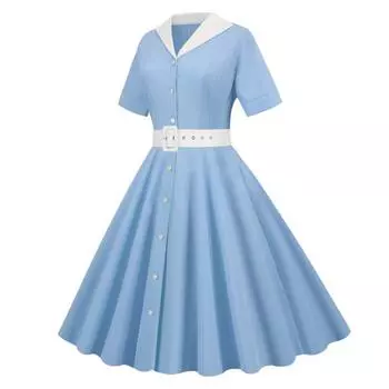 Женское платье с V-образным вырезом и лацканами, однобортное с поясом, трапециевидное, с большими качелями, обтягивающее, с высокой талией, однотонное, в стиле ретро, с короткими рукавами, женское платье-миди в стиле принцессы S жёлтый