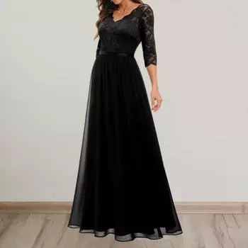 Женское платье с v-образным вырезом и рукавами 3/4, вязанное крючком, кружевное сетчатое платье с высокой талией, трапециевидное платье макси с открытой спиной, однотонное длинное платье XL шампанского