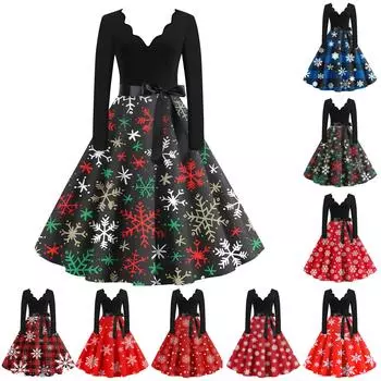 Женское платье с V-образным вырезом и принтом для женщин, платье с длинным рукавом, вечерние повседневные платья L синий