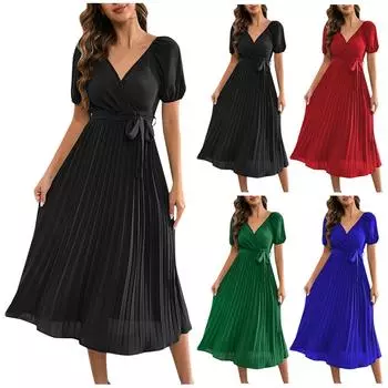 Женское платье с V-образным вырезом и короткими рукавами в стиле пэчворк, повседневное платье, платье для поездок на работу XXL синий