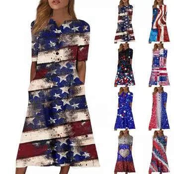 Женское платье с v-образным вырезом и короткими рукавами, повседневное платье с принтом и карманами XL красный