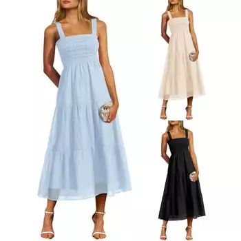 Женское платье с V-образным вырезом, летнее платье с плиссированной резинкой на талии, А-силуэтное платье XL розовый