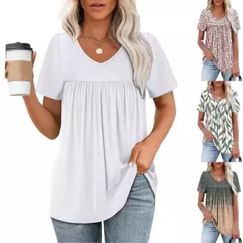 Женское платье с V-образным вырезом, летнее платье с плиссированной резинкой на талии, А-силуэтное платье L циан