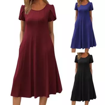 Женское платье с V-образным вырезом, летнее платье с плиссированной резинкой на талии, А-силуэтное платье L