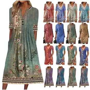 Женское платье с v-образным вырезом и короткими рукавами, повседневное платье с принтом в горошек и карманами L