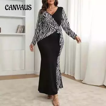 Женское платье с V-образным вырезом, элегантное, с длинным рукавом, цветные платья больших размеров 0XL чёрный