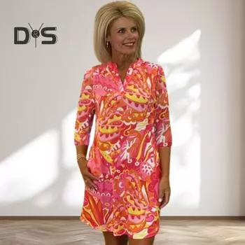 Женское платье с V-образным вырезом и рукавом 3/4, платье А-силуэта, яркое цветное платье длиной до колена, повседневная одежда для отпуска M красный