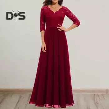 Женское платье с v-образным вырезом и рукавами 3/4, вязанное крючком, кружевное сетчатое платье с высокой талией, трапециевидное платье макси с открытой спиной, однотонное длинное платье XL шампанского