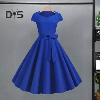 Женское платье с V-образным вырезом, поясом, бантом, декором, А-силуэта, облегающее, с высокой талией, однотонное, в стиле ретро, с коротким рукавом, в стиле принцессы, женское платье миди L чёрный