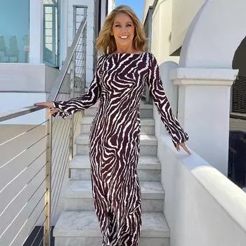 Женское платье с V-образным вырезом и разрезом, длинное летнее платье на тонких бретельках с цветочным принтом, розовое шифоновое элегантное повседневное платье макси, пляжное L коричневый