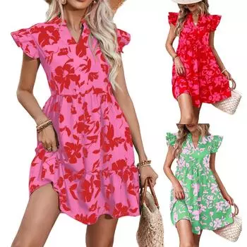 Женское платье с V-образным вырезом, повседневное платье с боковыми рукавами L зелёный