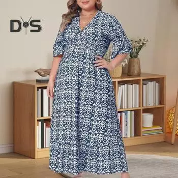 Женское платье с V-образным вырезом, короткими рукавами, эластичной высокой талией, струящимся подолом, платье миди с геометрическим принтом, вечернее пляжное платье XXXXL красный