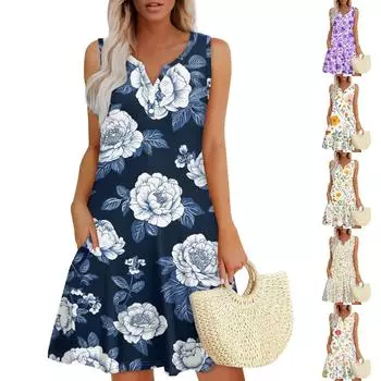 Женское платье с V-образным вырезом на пуговицах и цветочным принтом с карманами L армия зеленый