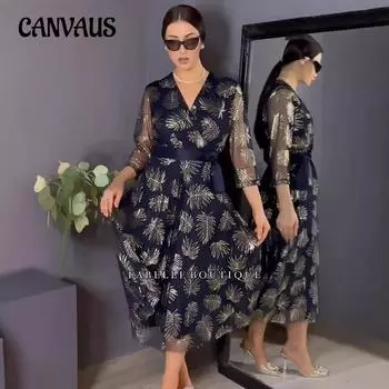 Женское платье с V-образным вырезом в стиле «Темперамент» S синий