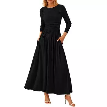 Женское платье с V-образным вырезом, летнее платье с плиссированной резинкой на талии, А-силуэтное платье S темно-синий