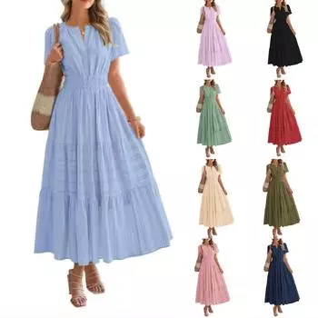 Женское платье с V-образным вырезом, плиссированными рукавами-фонариками, короткими рукавами, уличное модное платье XXXXXL белый