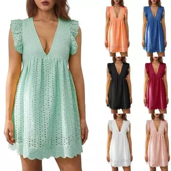 Женское платье с v-образным вырезом больших размеров, юбка, повседневные платья для пляжного отдыха S