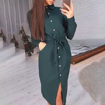 Женское платье с высокой талией, элегантная осенне-зимняя очаровательная однобортная женская рубашка для отпуска 2XL темно-фиолетового