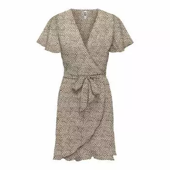 Женское платье с запахом и короткими рукавами, рюшами и поясом с принтом JDY