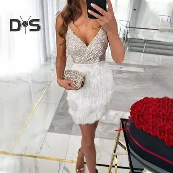 Женское платье, сексуальное коктейльное платье с блестками, элегантное платье миди без рукавов с высокой талией для свидания, вечеринки XL белый