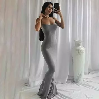 Женское платье, сексуальное модное женское платье Kardashian Skims, однотонное сексуальное тонкое платье персикового цвета с подтяжками на бедрах XS кофейный