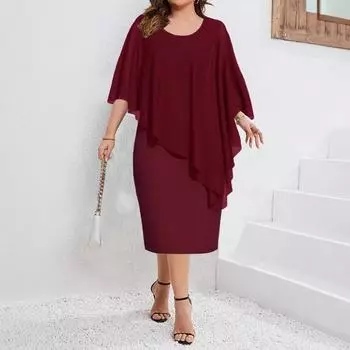 Женское платье-шаль из шифона с рукавами «летучая мышь» и круглым вырезом, облегающее, большого размера, однотонное, длиной до колена 4XL чёрный