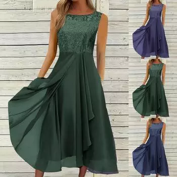 Женское платье Шифоновое элегантное кружевное лоскутное платье без рукавов с вырезами Вечернее платье подружки невесты L синий